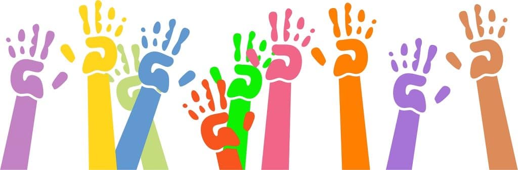 childlike hand prints waving in the air